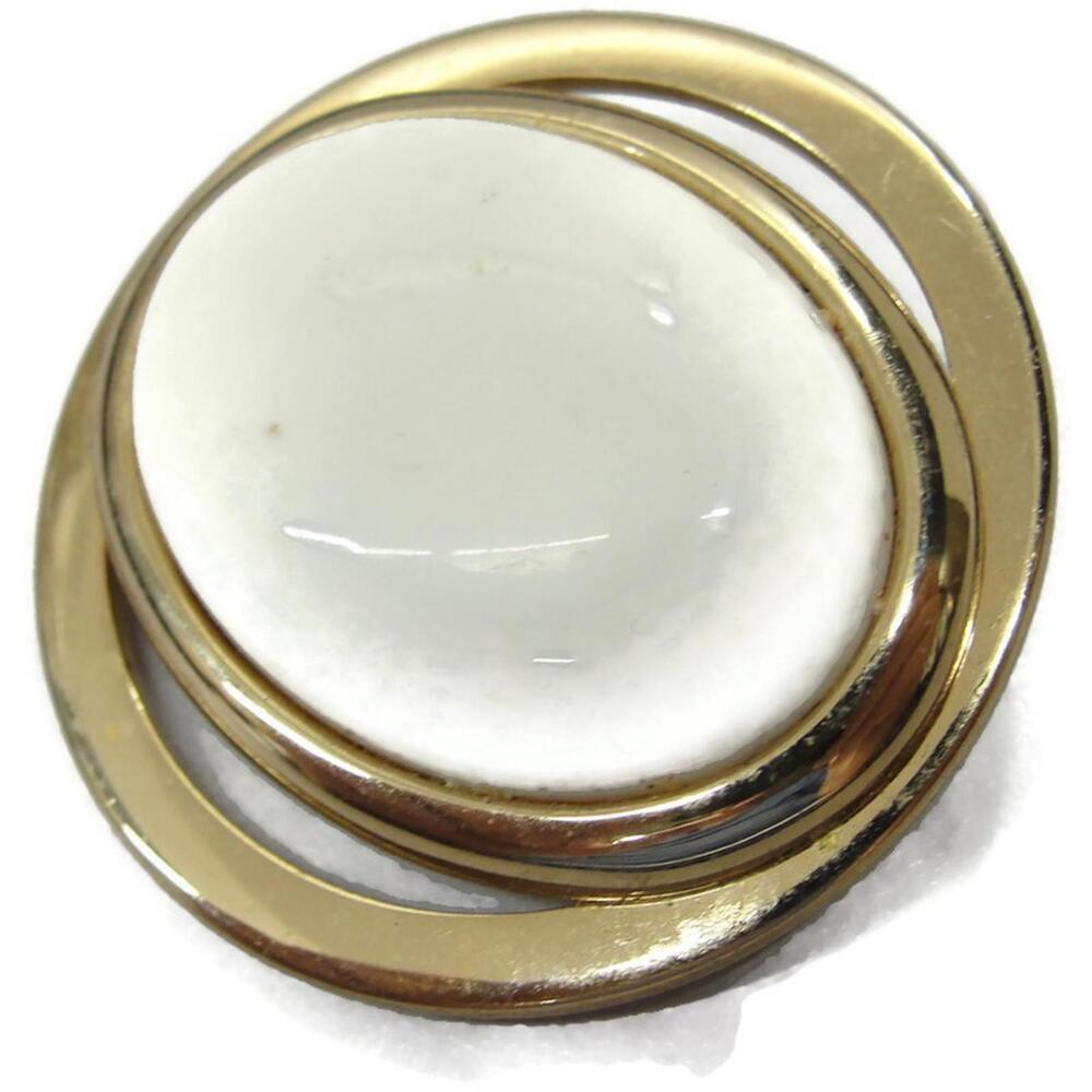 Vintage Avon Brooch Costume Jewelry White Glass Oval Center on Gold Tone - Picture 2 of 12